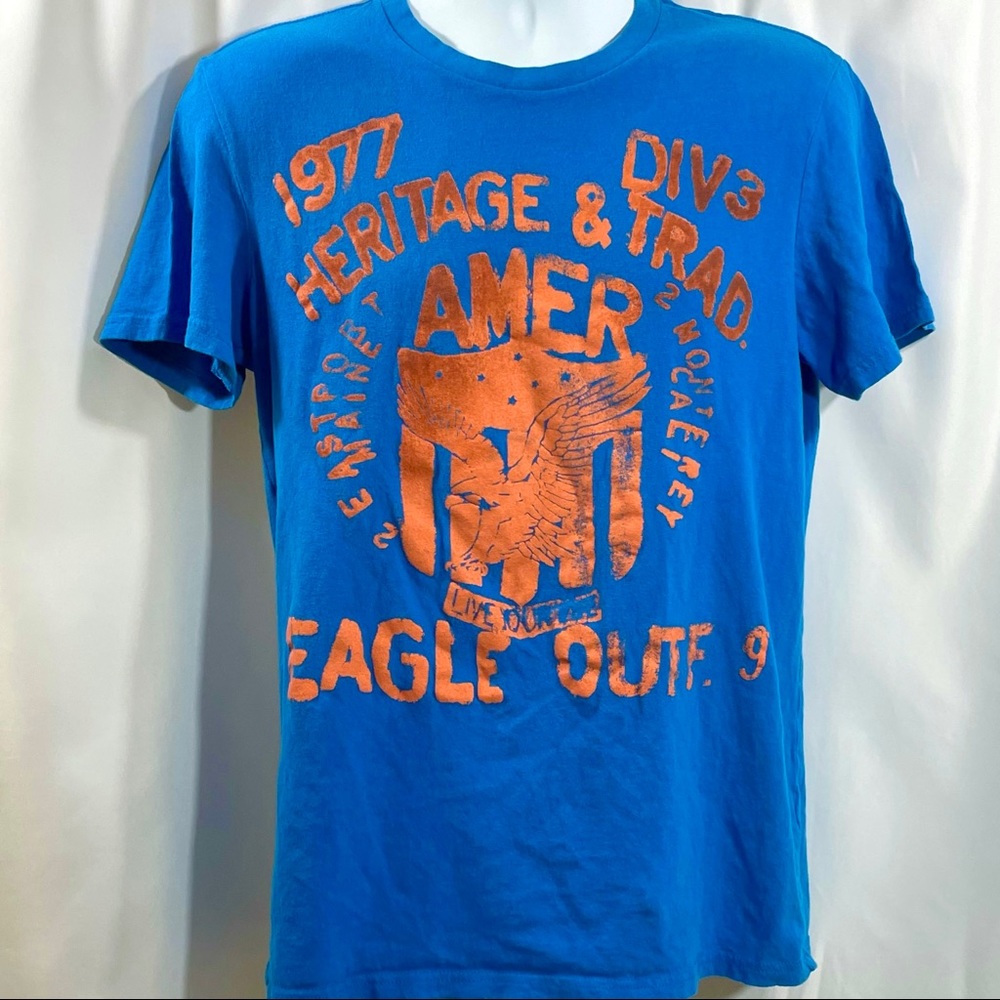 American Eagle Blue Orange 1977 Graphic Men’s Tee Size Medium